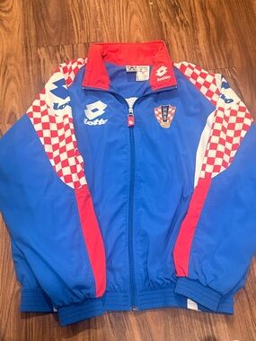 Vintage 90's Lotto Croatia Football Jacket Soccer Mens Full Zip Rare Large